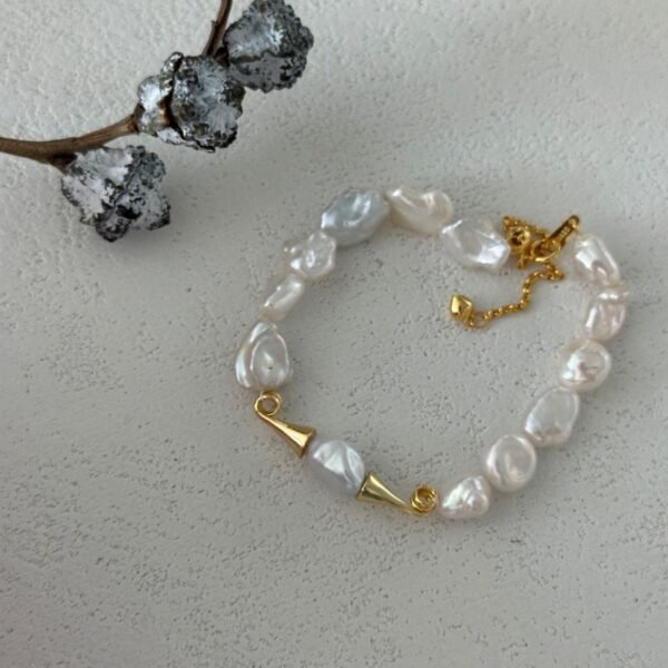 Sea water akoya peach bracelet Silver Five Baroque Pearl Bracelet 633