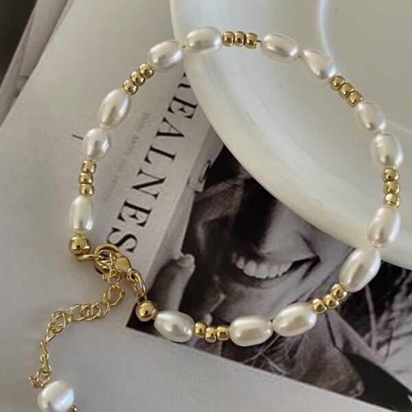 14k gold pearl natural freshwater pearl bracelet Silver Five Baroque Pearl Bracelet 059