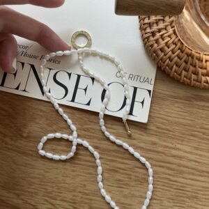 White Freshwater Cultured  Natural millet pearl OT button necklace Pearl Lilian Necklace for Women 044
