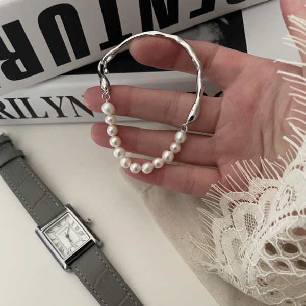 Sterling silver Metal & Natural pearl bracelet Silver Five Baroque Pearl Bracelet 225