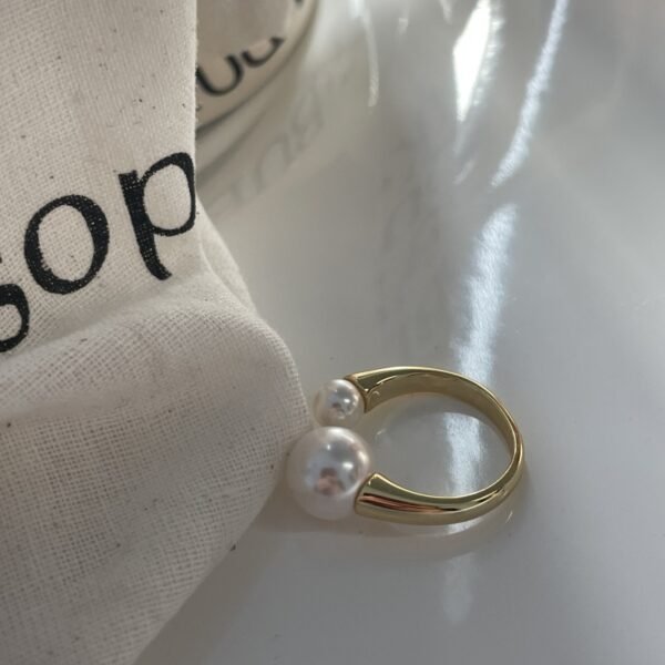 Swarovski Simple 14K Gold Mini Beaded Pearl Ring Creamy White Fresh Pearl Wedding Band, 14K Solid Gold Ring 340