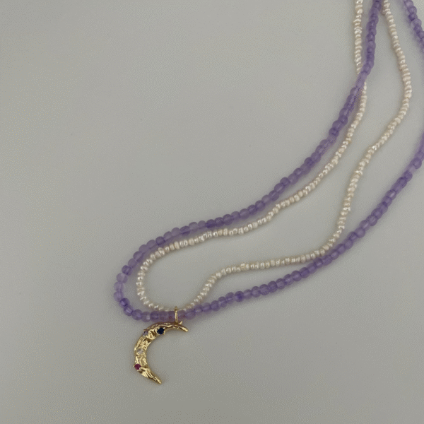 Moon Double natural freshwater pearl necklace White Freshwater Cultured Keshi Pearl Lilian Necklace for Women 391