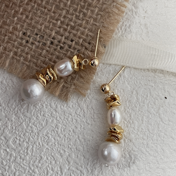 Gold Diamante Pearl Floral Huggie Earrings 549