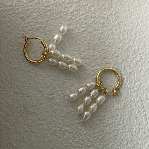 Gold Diamante Pearl Floral Huggie Earrings 570