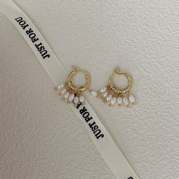 Gold Diamante Pearl Floral Huggie Earrings 579
