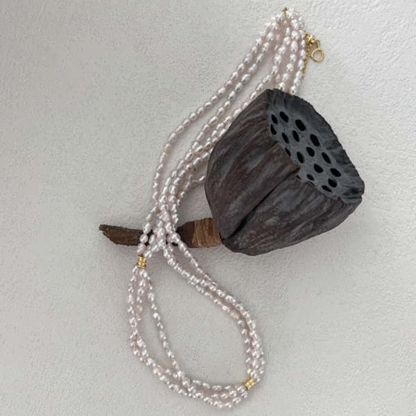 Natural Pearl - Three layer fairy pink necklace White Freshwater Cultured Keshi Pearl Lilian Necklace for Women 609