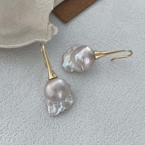 Tall Baroque earrings Gold Diamante Pearl Floral Huggie Earrings 622