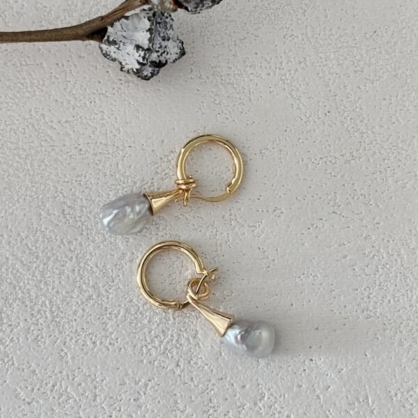 Gold Diamante Pearl Floral Huggie Earrings 650