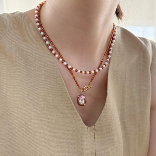 White Freshwater Cultured Keshi Pearl Lilian Necklace for Women 713