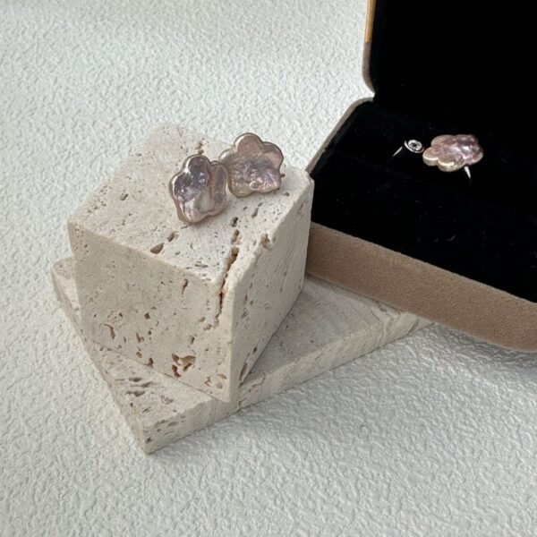 Gold Diamante Pearl Floral Huggie Earrings 716